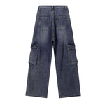 Embroidered Patch Denim Cargo Jeans with Striped Detail