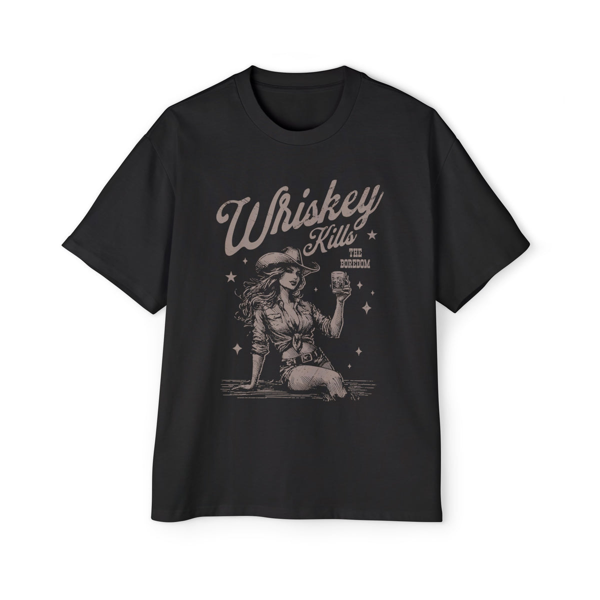 Whiskey Kills The Boredom Cowgirl Graphic Tee-INNBLAC Fashion Apparel
