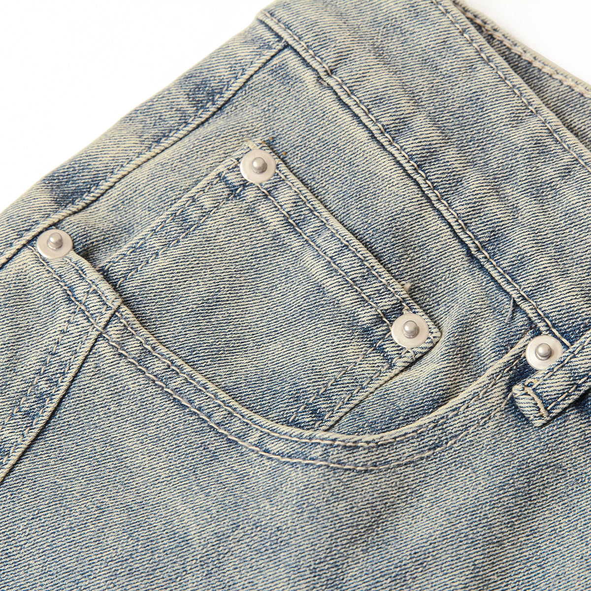 Muddy-Wash Faded Panel-Stitch Jeans