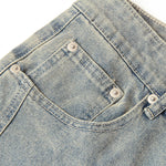 Muddy-Wash Faded Panel-Stitch Jeans