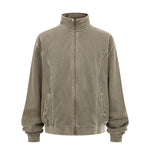 Stand Collar Panel Detail Washed Zip Up Sweatshirt