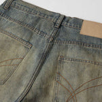 Mud Blue Distressed Wide-Leg Jeans