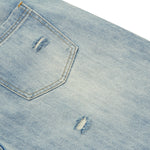 Double Waistband Distressed Denim Bermuda Shorts