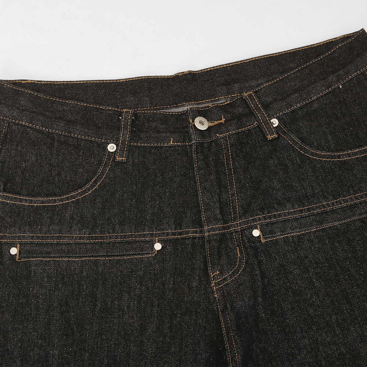 Cuffable Hem Contrast Patch Denim Pants