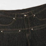 Cuffable Hem Contrast Patch Denim Pants