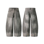 Paint Splatter Panel Stitching Barrel-Leg Jeans
