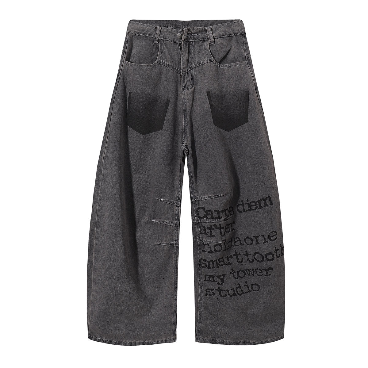Wide Leg Black Bold Letter Print Jeans