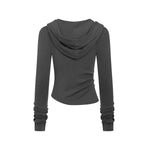 Ruched Fitted Long Sleeve Hoodie Top