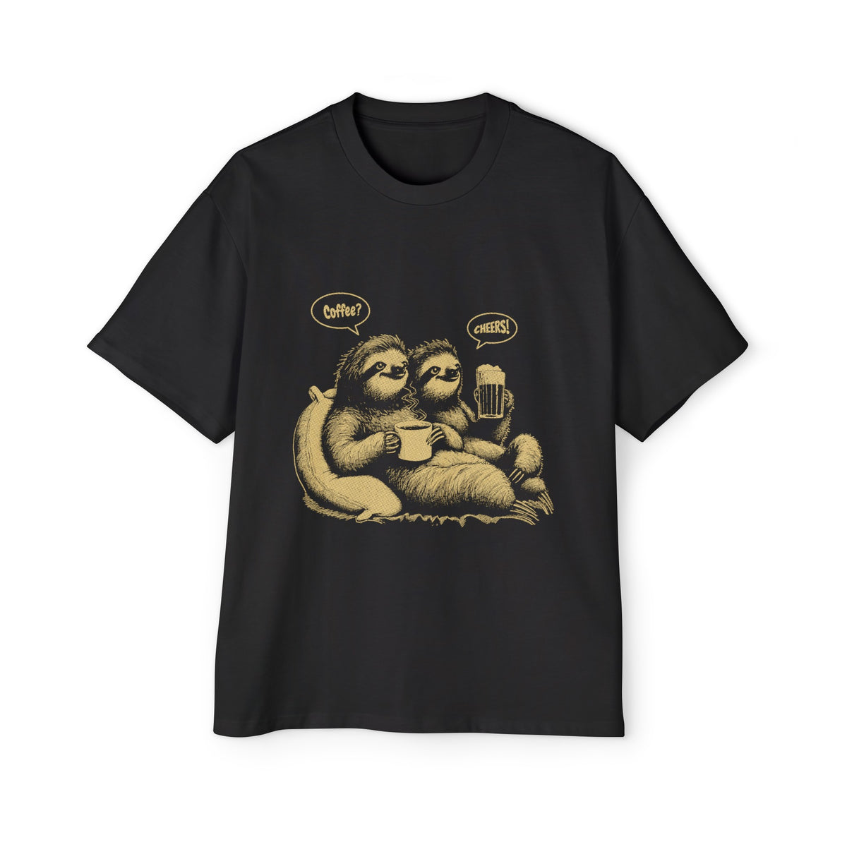 Two Sloths Drink Coffee Graphic Tee-INNBLAC Fashion Apparel