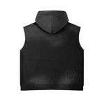 Distressed Sleeveless Crop Hoodie Top
