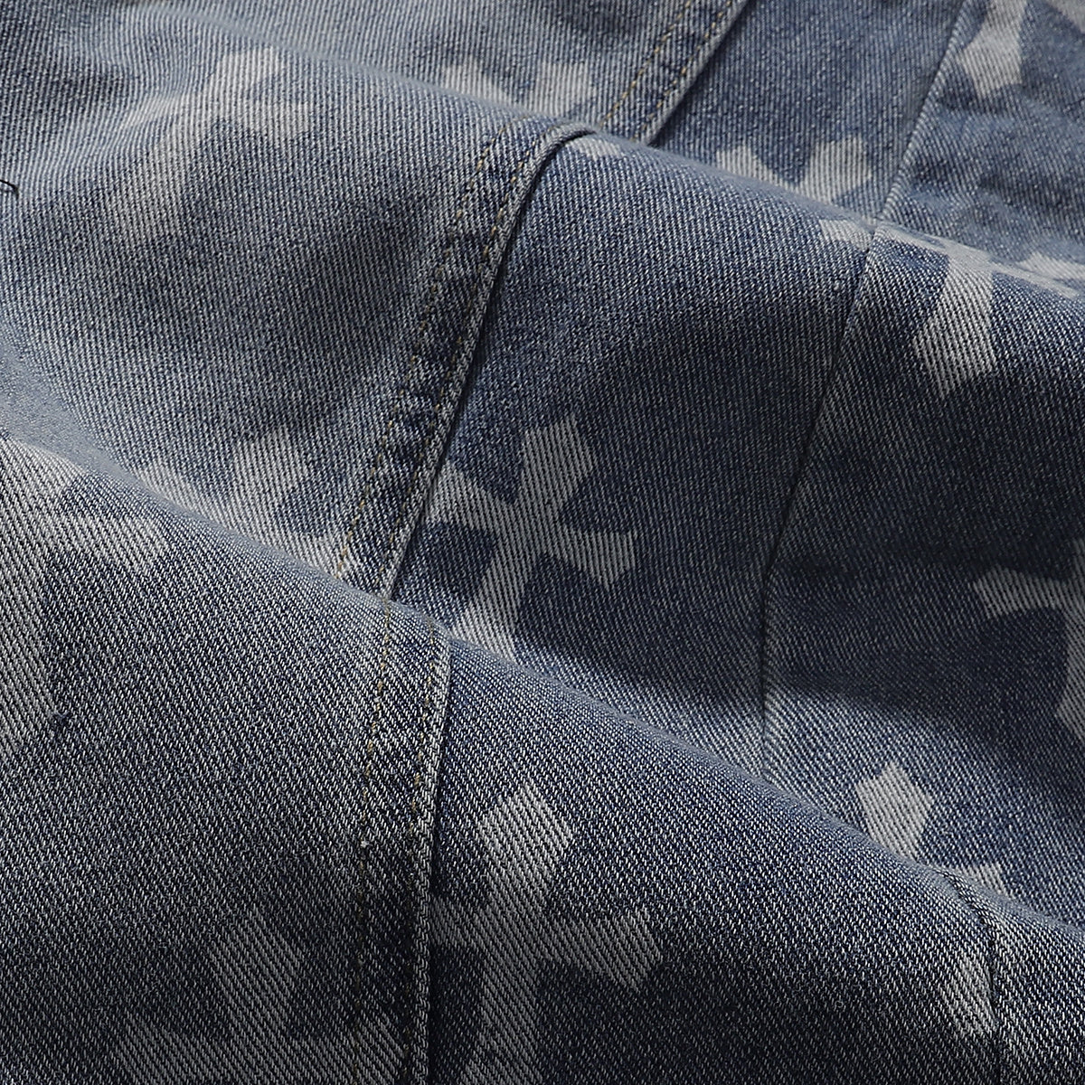 Cross Print Wide Leg Denim Jeans
