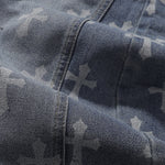 Cross Print Wide Leg Denim Jeans