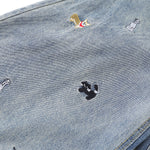 Washed Faded Dog-Embroidered Barrel-Leg Jeans