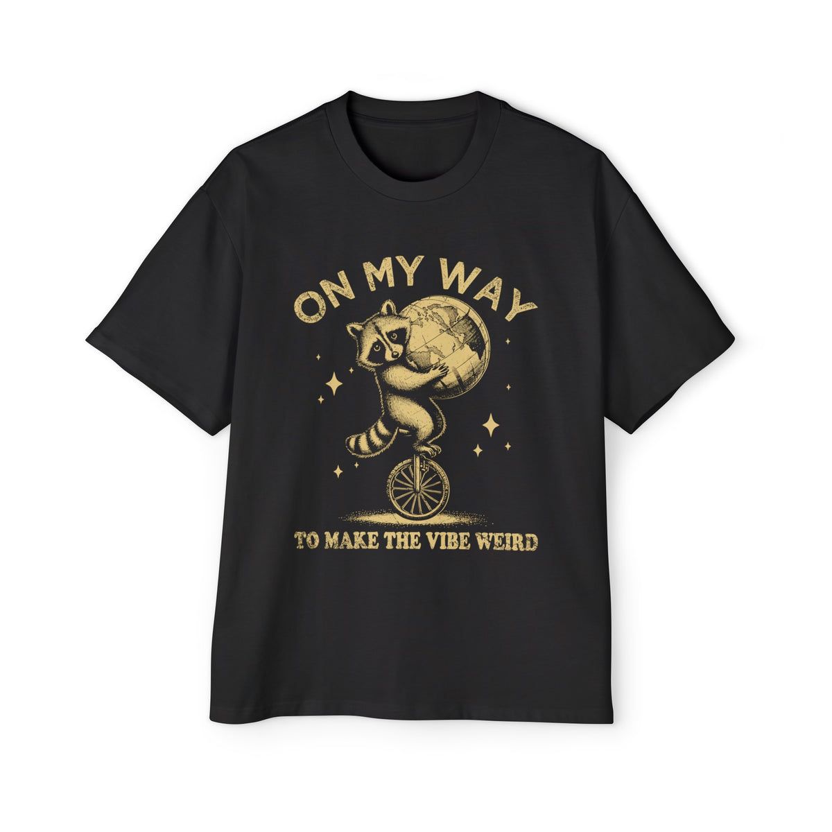 Raccoon Riding Monocyce Holding A Globe Graphic Tee-INNBLAC Fashion Apparel