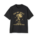 Raccoon Riding Monocyce Holding A Globe Graphic Tee-INNBLAC Fashion Apparel