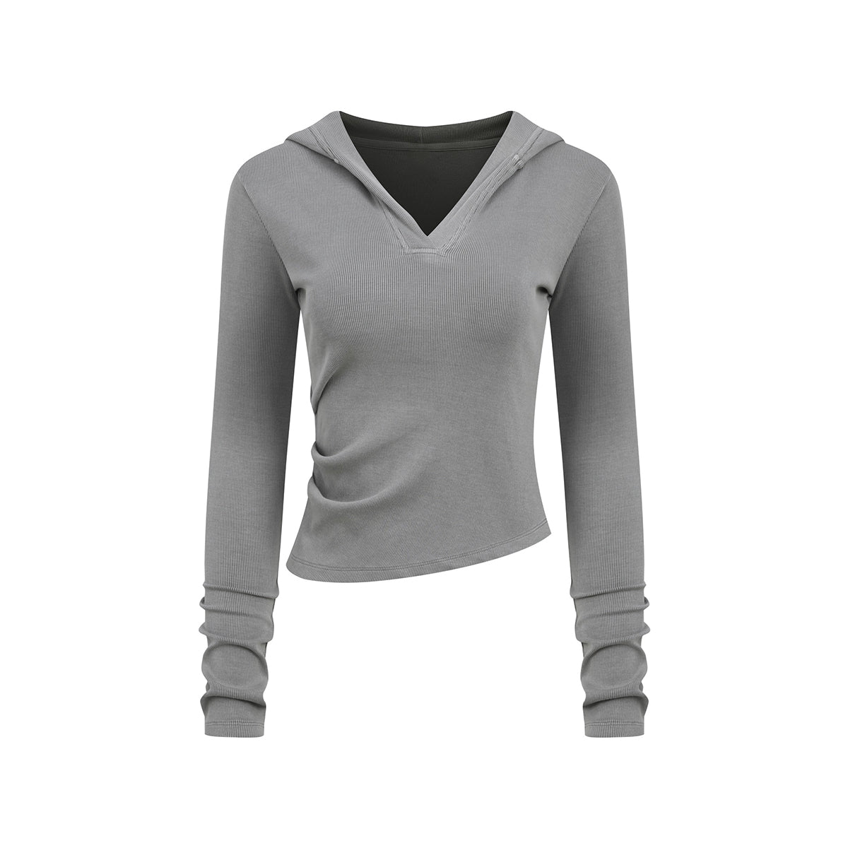 Ruched Fitted Long Sleeve Hoodie Top