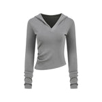 Ruched Fitted Long Sleeve Hoodie Top