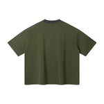 Oversized Color-Block Ribbed Collar Comfortable Tee
