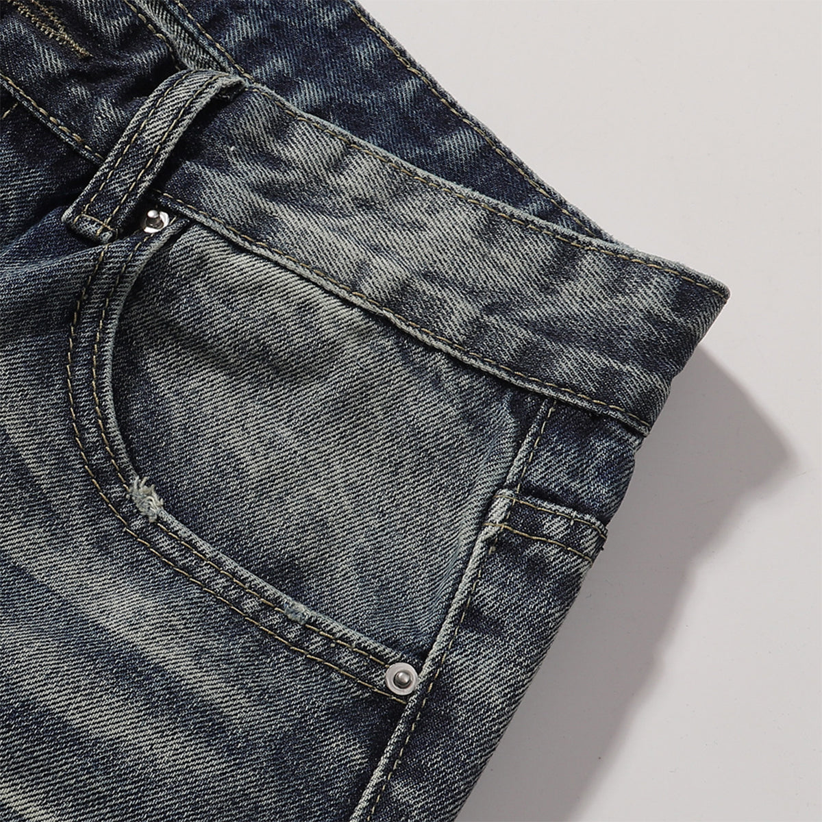 Vintage Washed Distressed Light Blue Wide Jeans