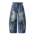 Distressed Paint Splatter Barrel-Leg Jeans