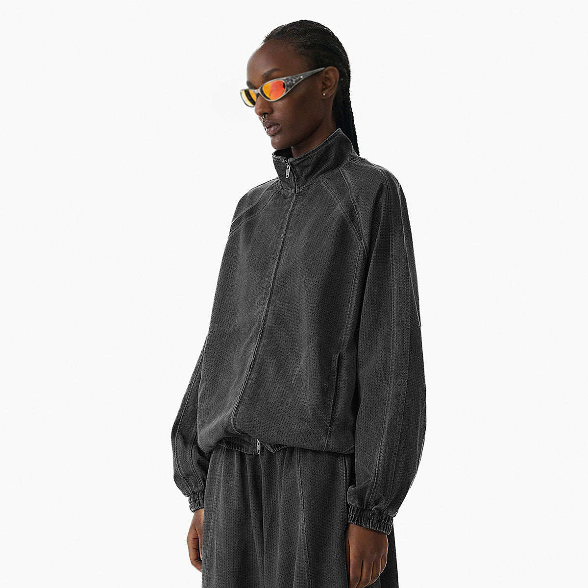 Lightweight Mesh Stand Collar Elastic Hem Zip Jacket