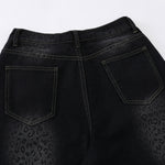 Black Leopard Print Denim Bermuda Shorts