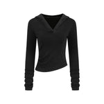 Ruched Fitted Long Sleeve Hoodie Top