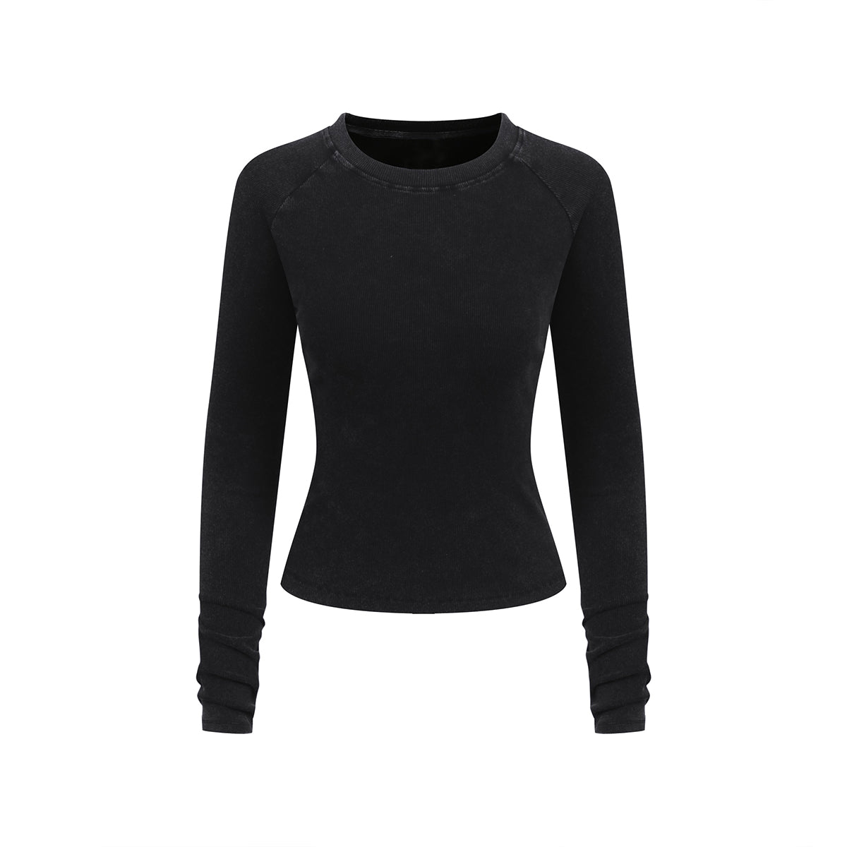 Crew-Neck Long Sleeve Ribbed Top
