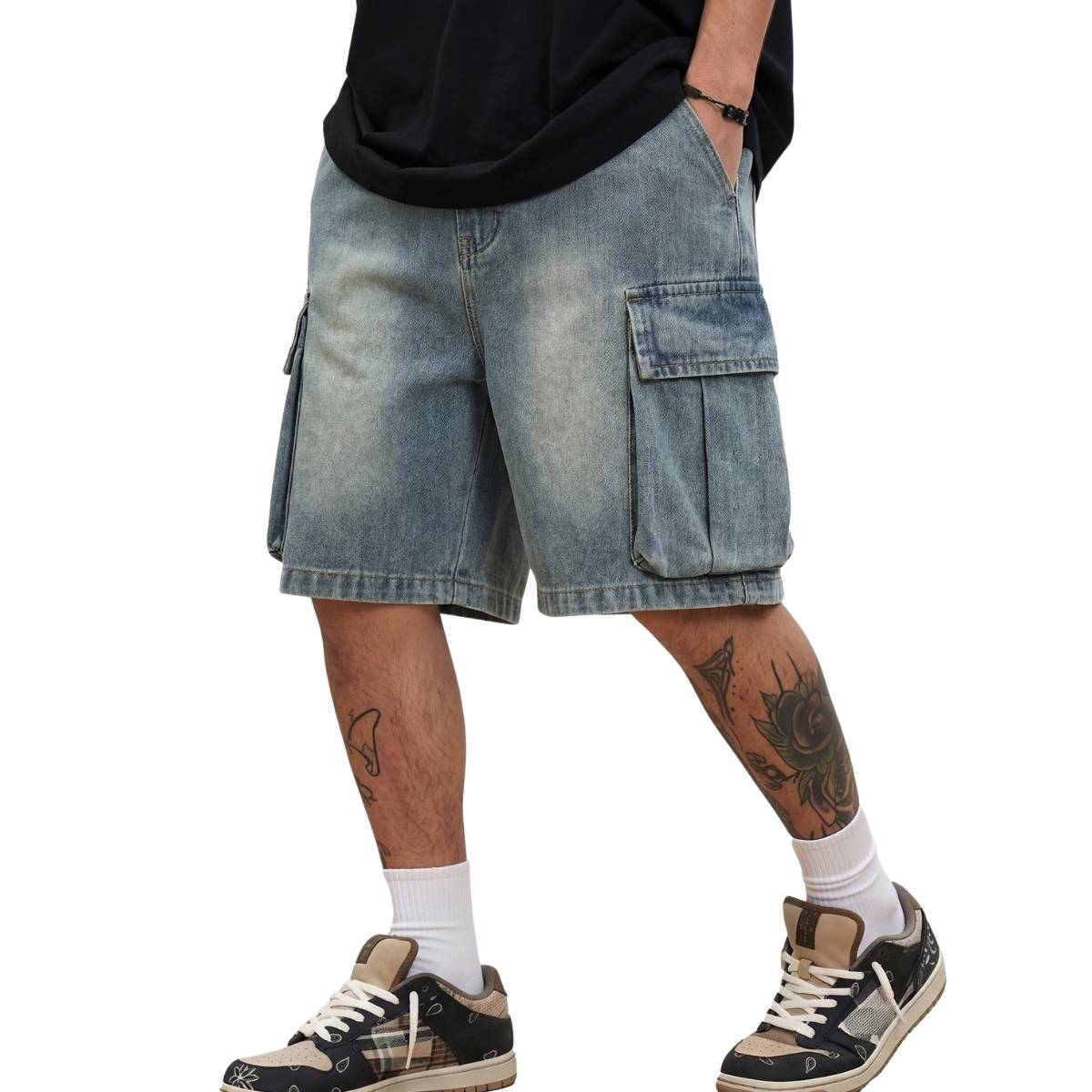 Men's Vintage Y2K Elastic Back Waistband Baggy Denim Shorts
