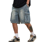 Men's Vintage Y2K Elastic Back Waistband Baggy Denim Shorts