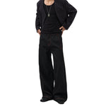 Embroidered Raw Denim Vintage Washed Loose Straight‑Leg Jeans