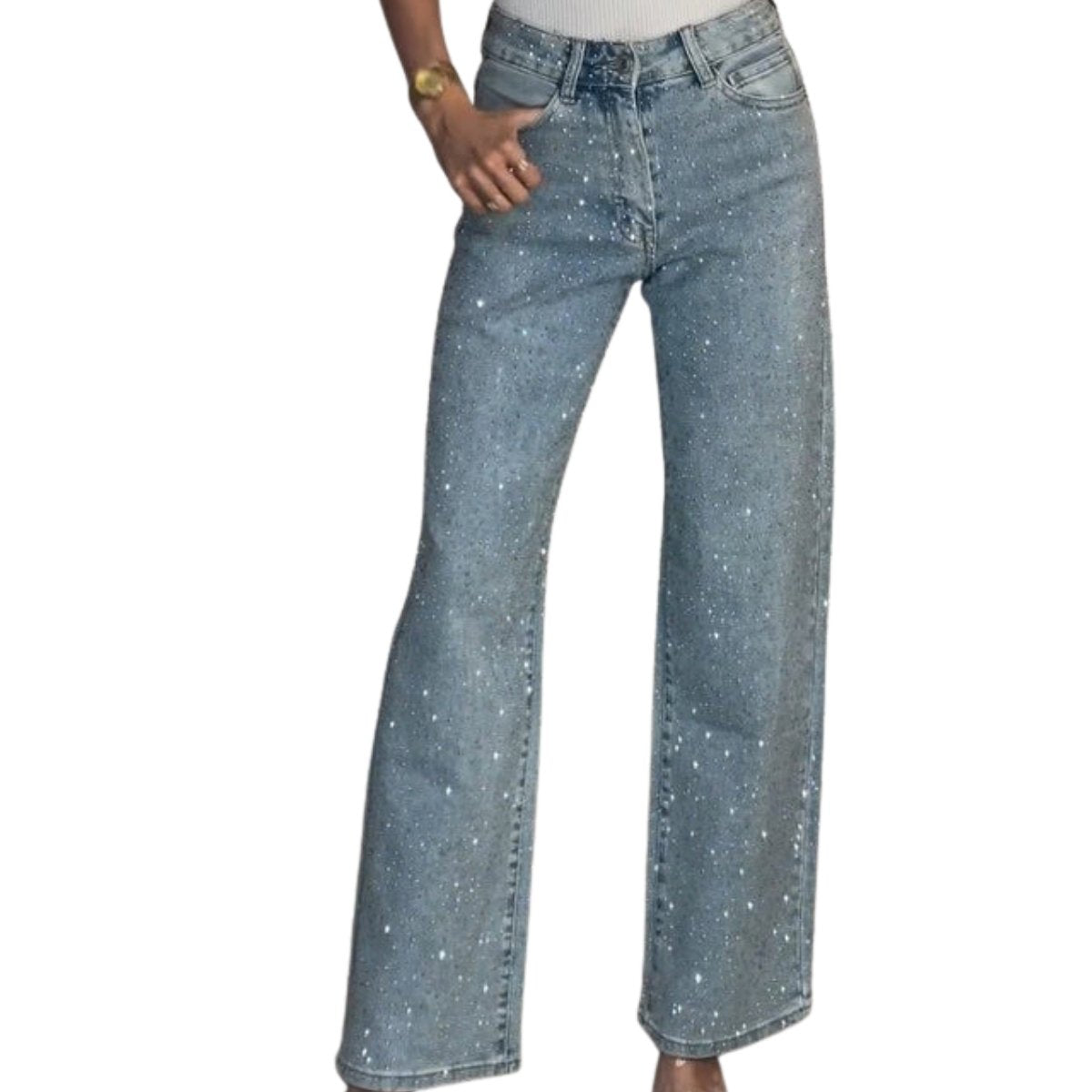 Y2K High WaistedStretch Rhinestone Wide Leg Jeans