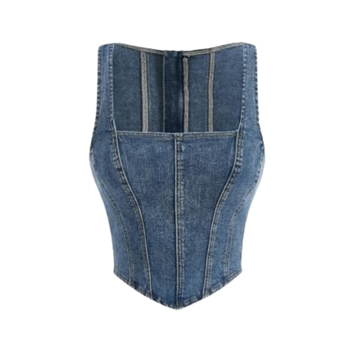 Women's AsymmetricalSquare Neck Zip Back Denim Corset Crop Top