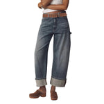 Women's Barrel Wide Leg Cuffed Jeans