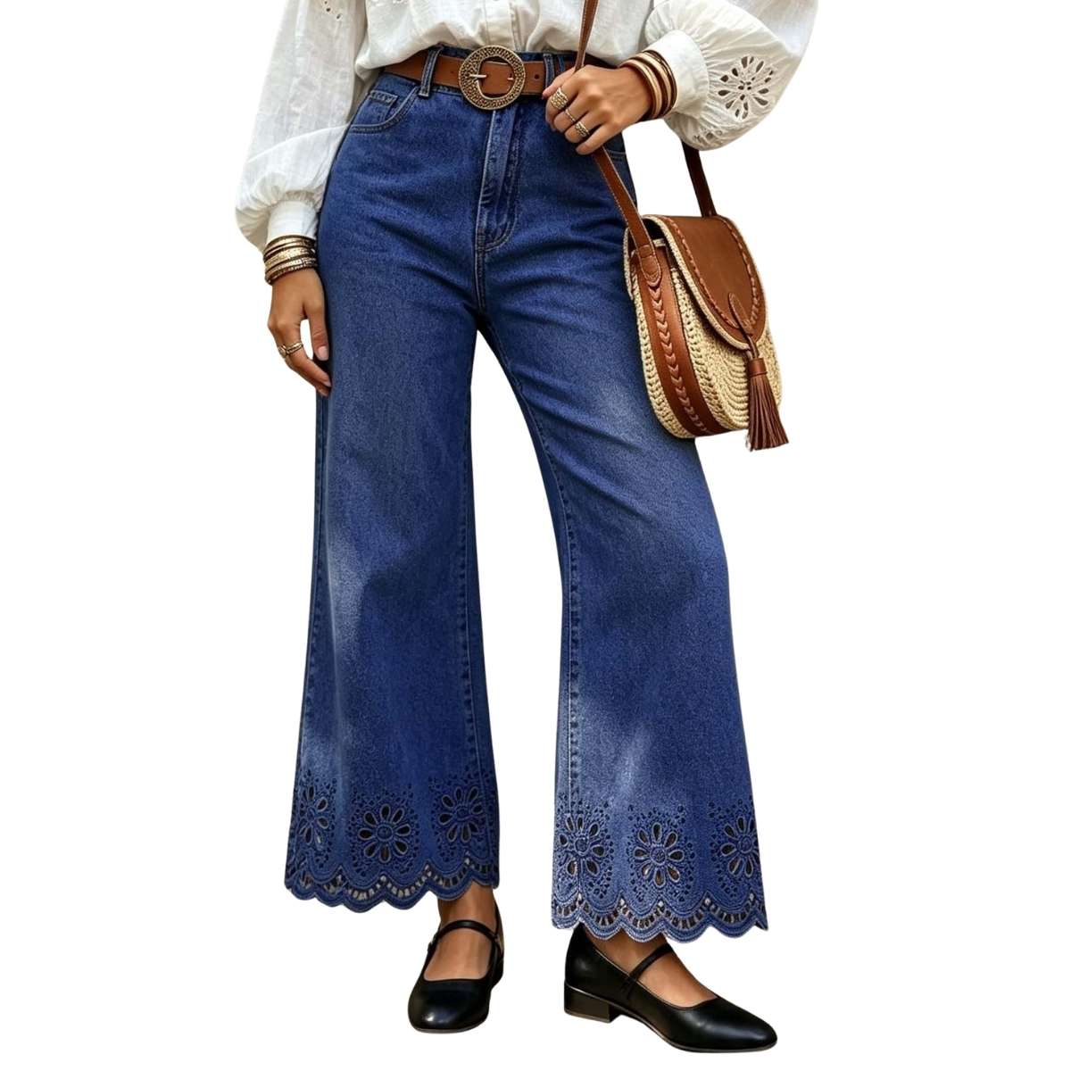 Vestido vaquero midi con cinturón y mangas cortas