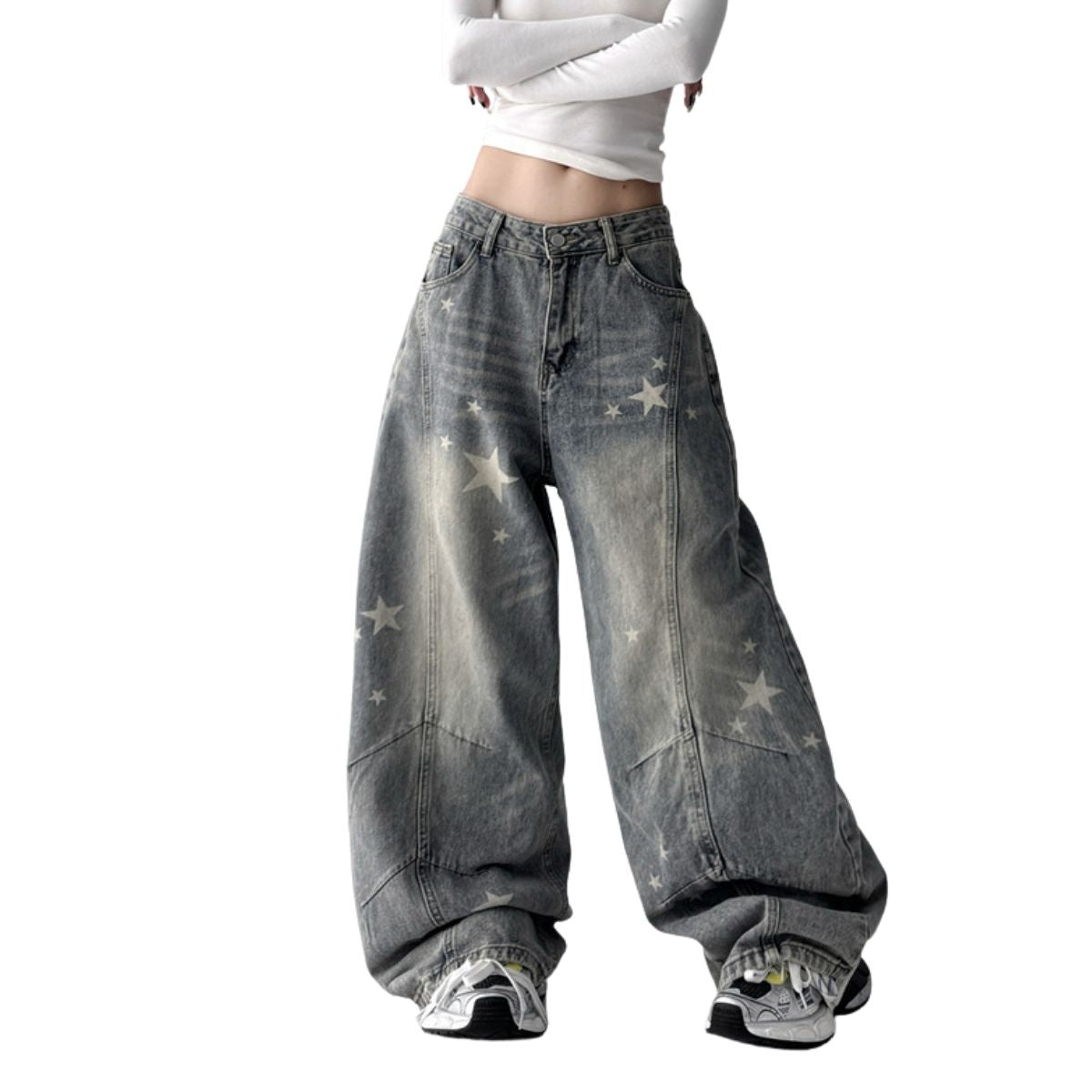 Women's Y2K Star Print Low-Rise Barrel Jeans