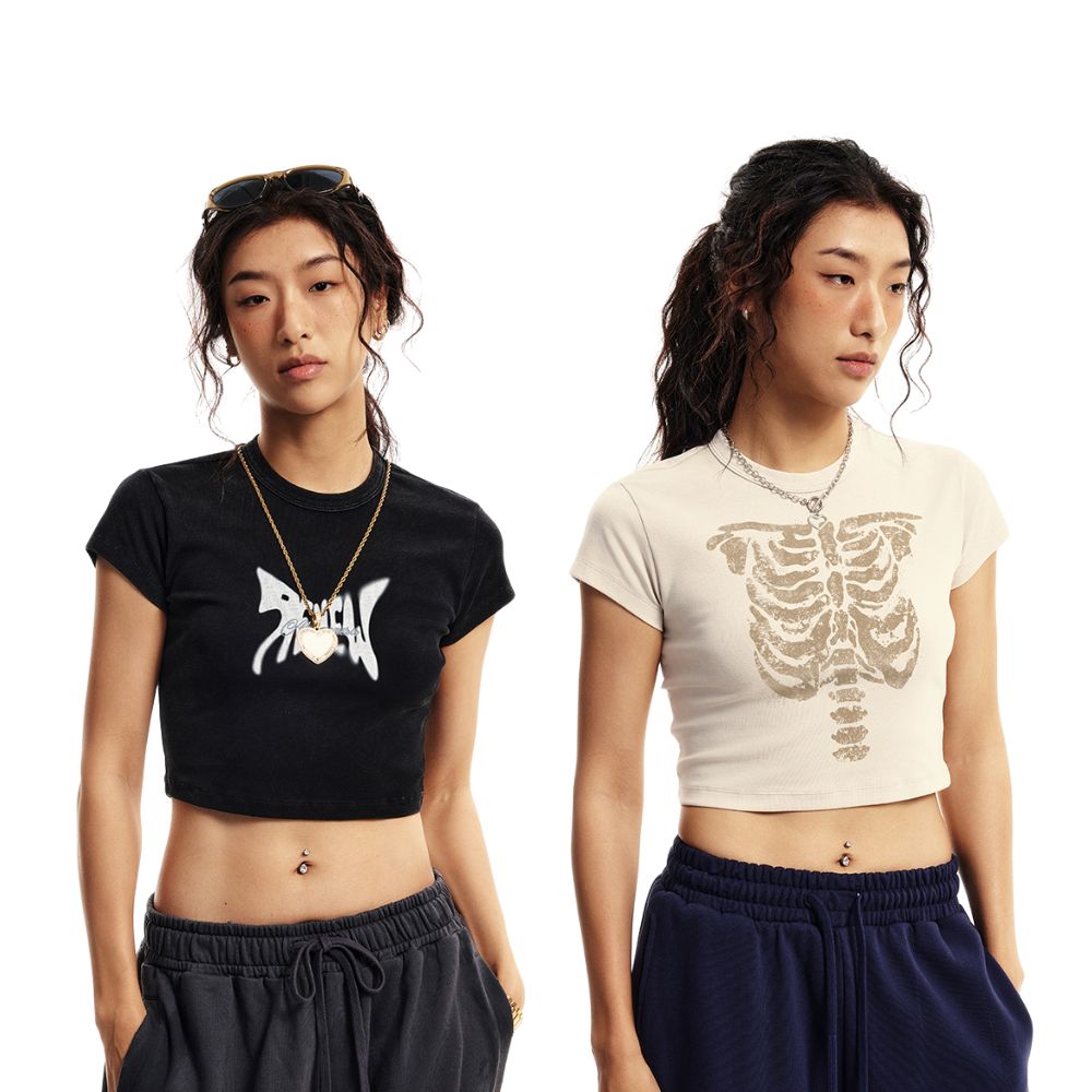 Cap Sleeves Graphic Crop Top-INNBLAC Fashion Apparel