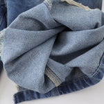 Grungy Wash Ripped Hem Denim Bermuda Shorts