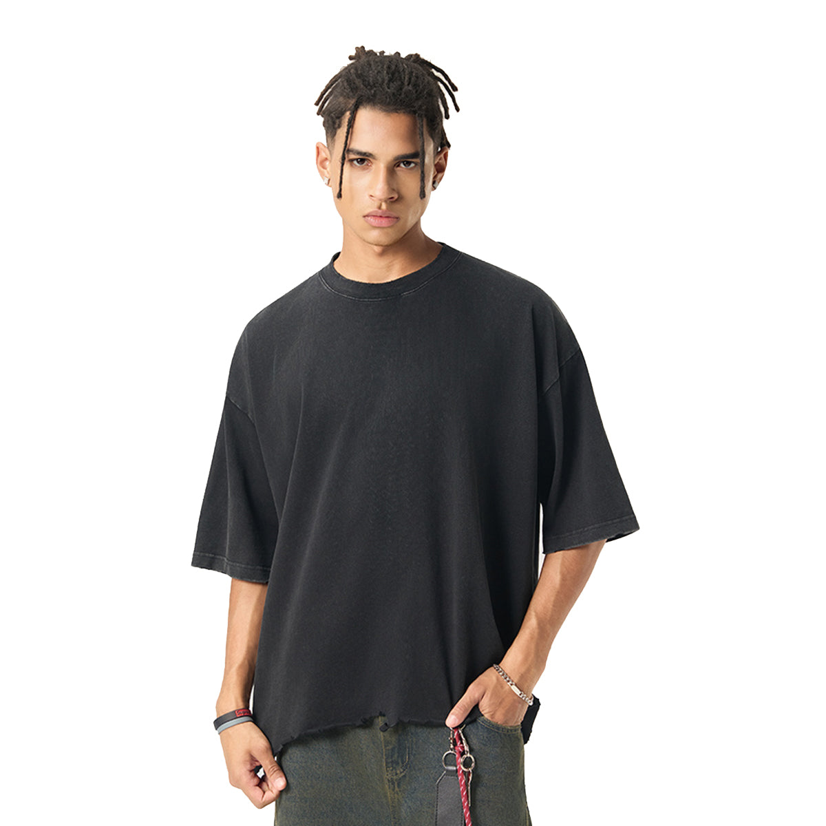 Distressed Oversized Raw Hem Tee