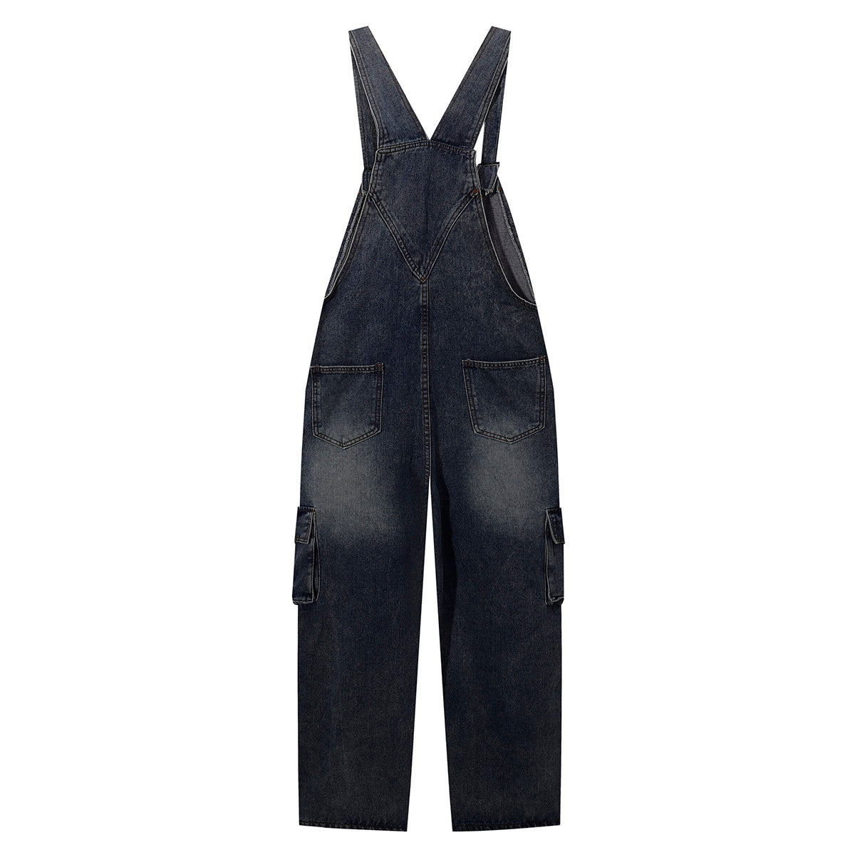 Embroidery Patchwork Denim Cargo Overalls