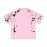 Pink Camo Raglan Sleeve Nature Print Casual Tee