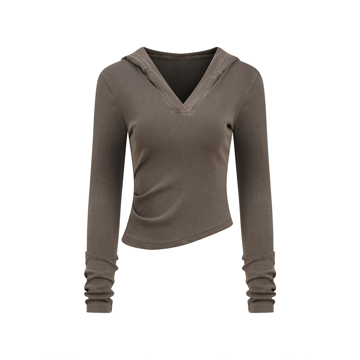 Ruched Fitted Long Sleeve Hoodie Top