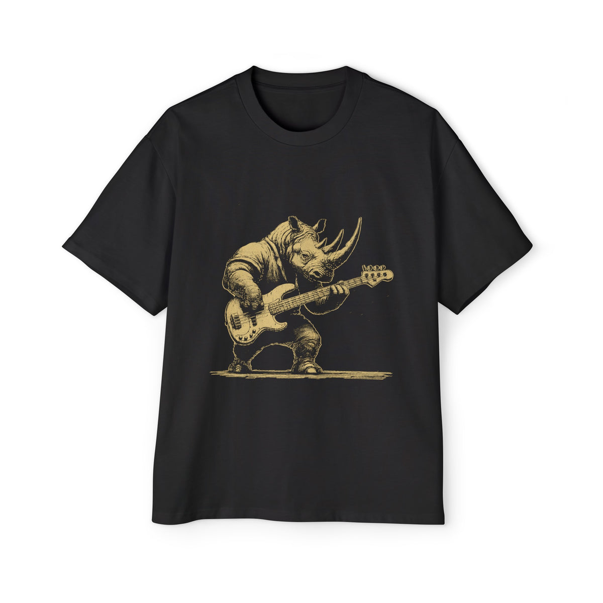 Rhino Playing Bass Guitar Graphic Tee-INNBLAC Fashion Apparel