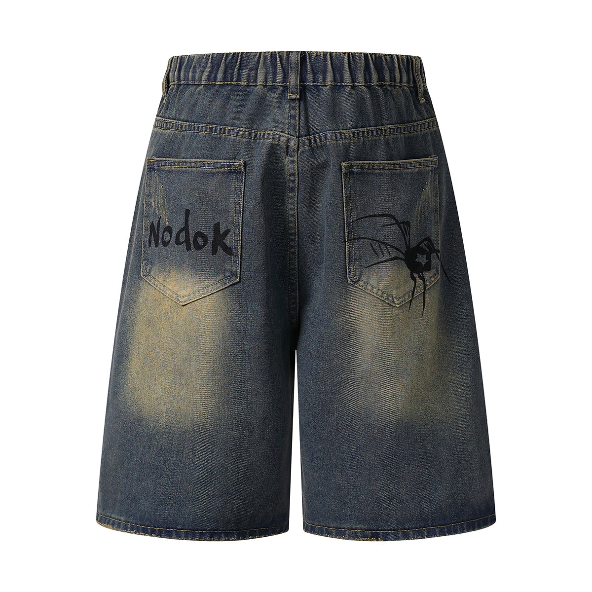 Spider & Web Print Denim Bermuda Shorts