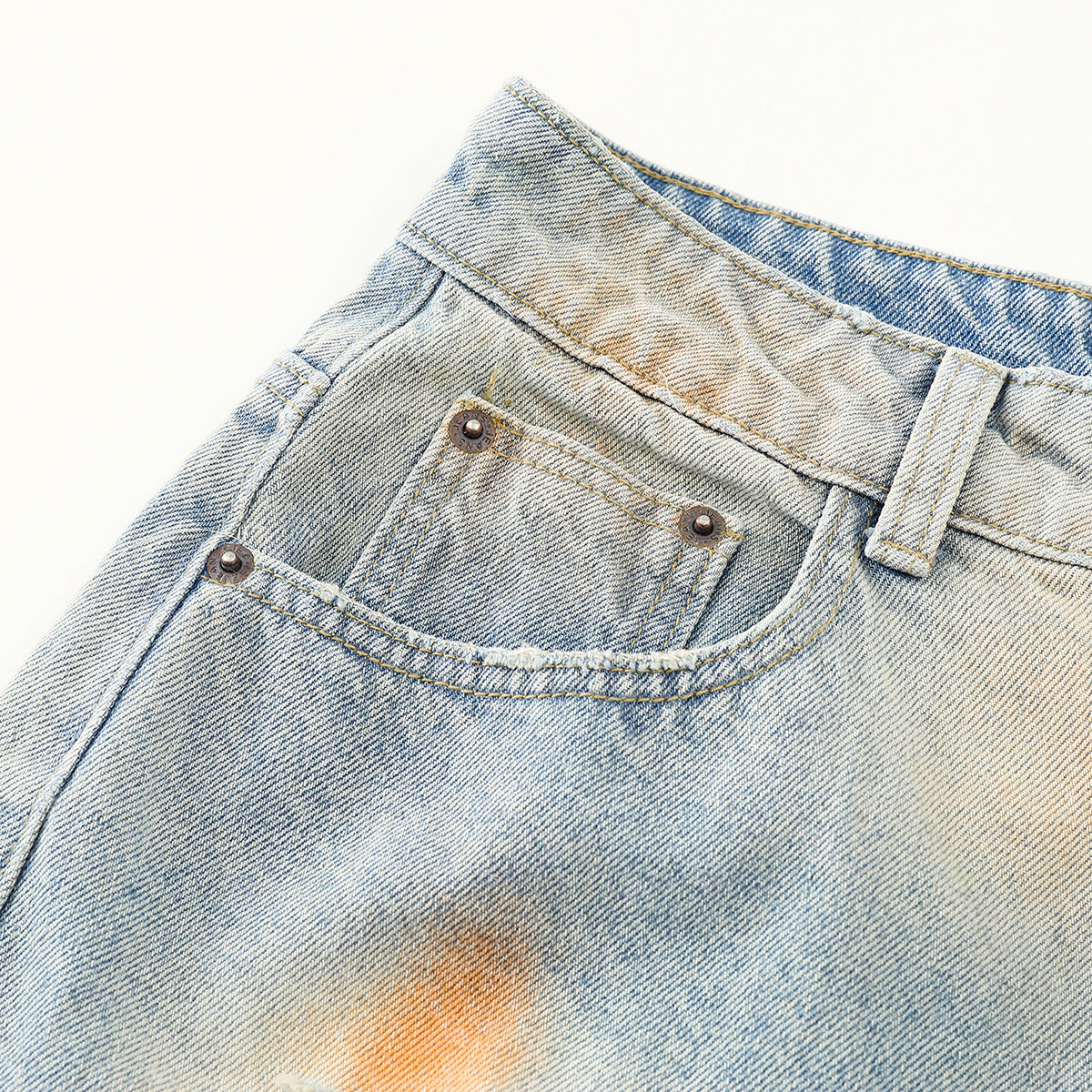Rust-Dyed Ripped Bermuda Shorts