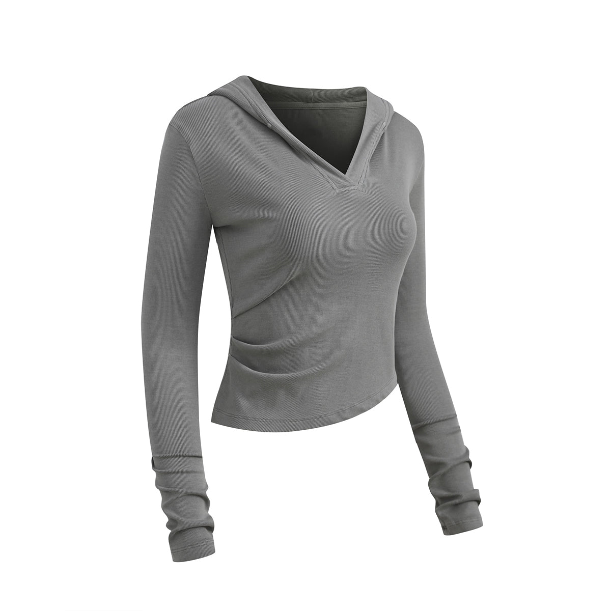 Ruched Fitted Long Sleeve Hoodie Top