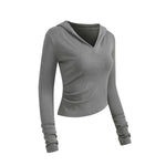 Ruched Fitted Long Sleeve Hoodie Top