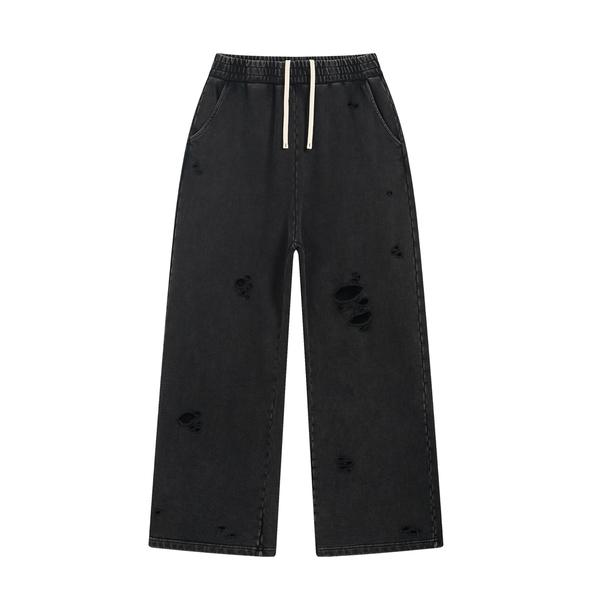 Loose Fit Washed Ripped Trousers