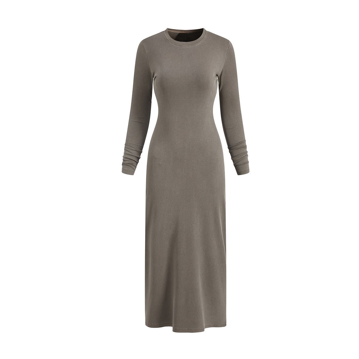 Slim Fit Long Sleeves Ribbed Midi Dress