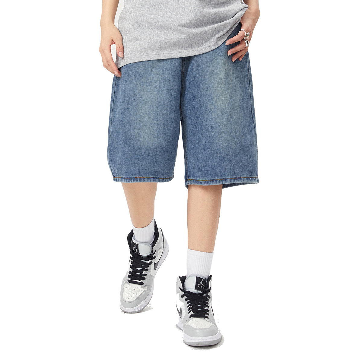 Built In Belt Mid Waist Denim Shorts